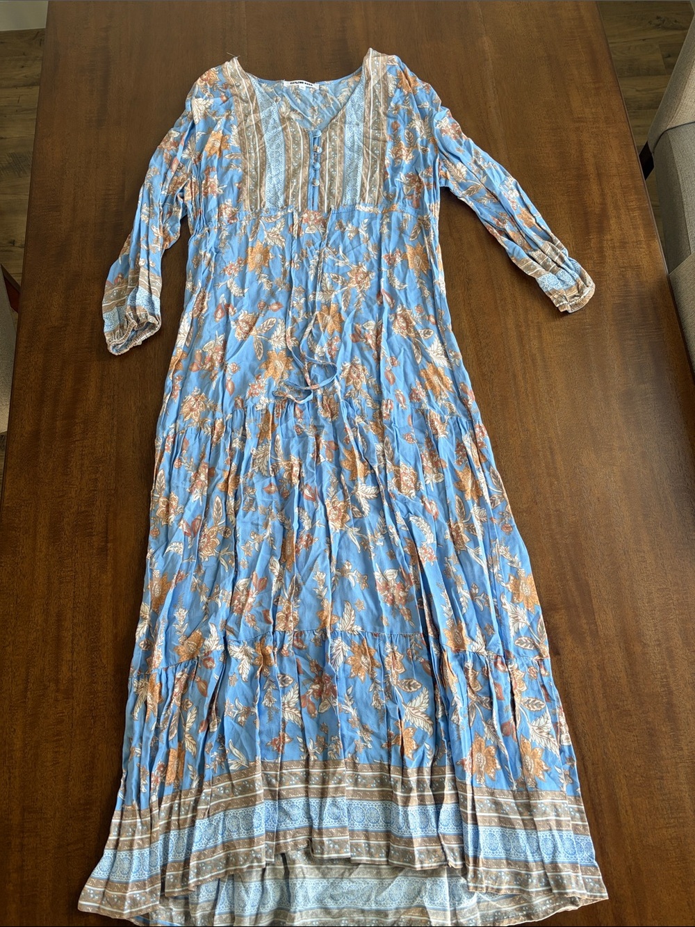 Light Blue Floral Maxi Dress with Lace Trim